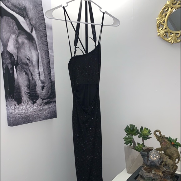 Black Glitter Strappy Cut about Midi Dress - Picture 1 of 3